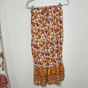 Orange and Brown Floral Maxi Skirt